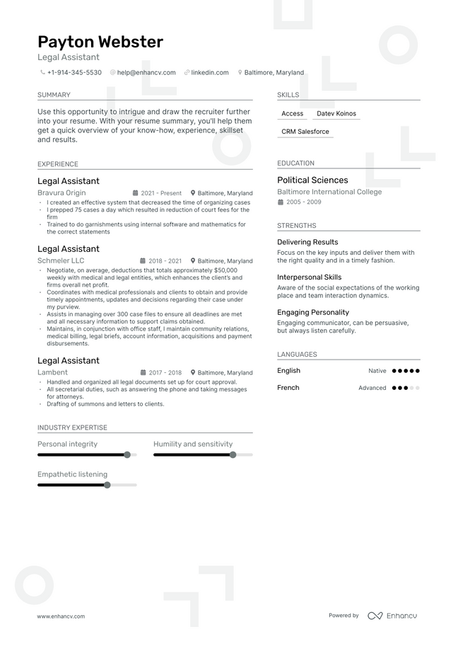 Legal Assistant resume example