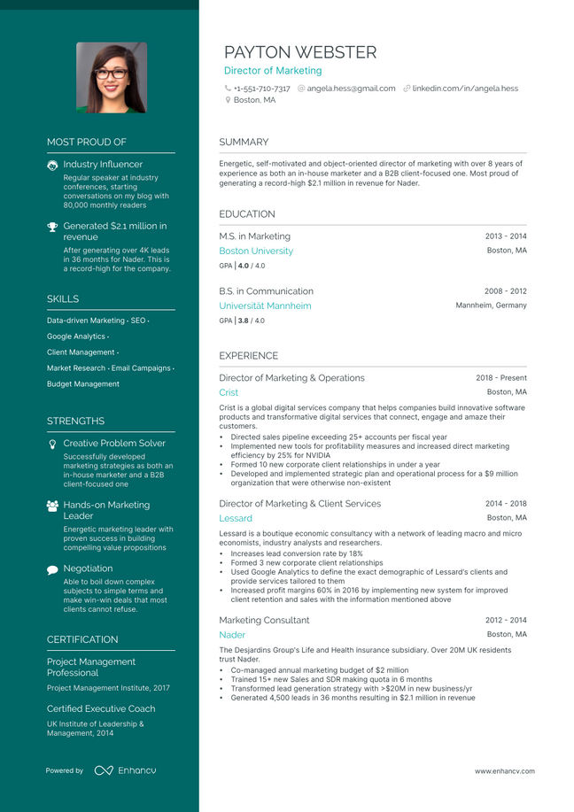 Marketing Director resume example
