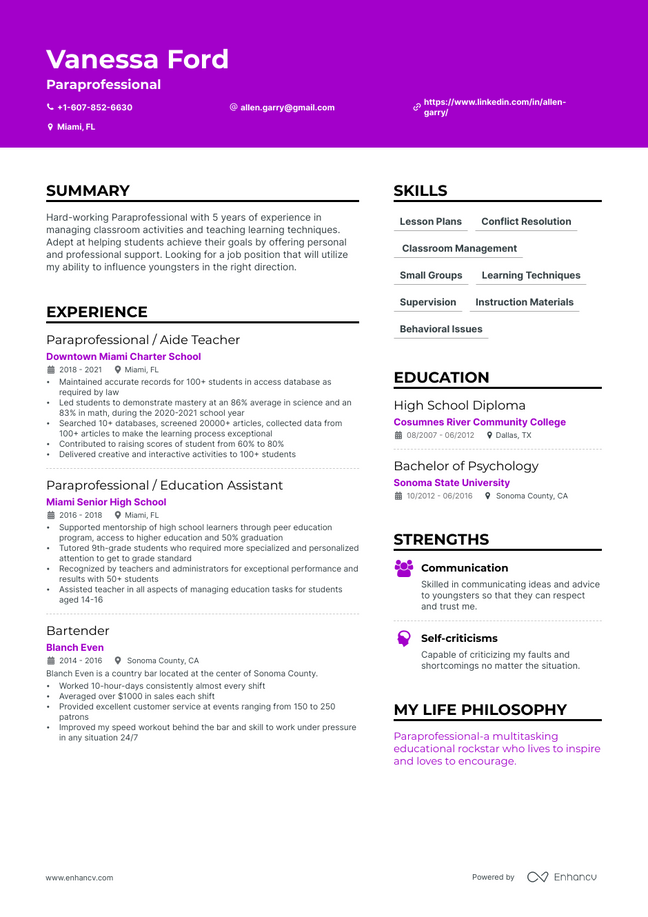 Paraprofessional resume example