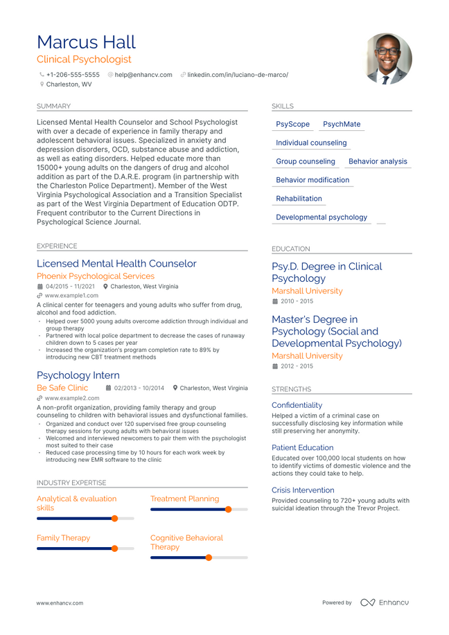 Psychologist resume example