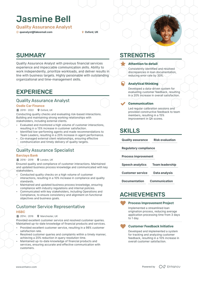 QA Analyst resume example