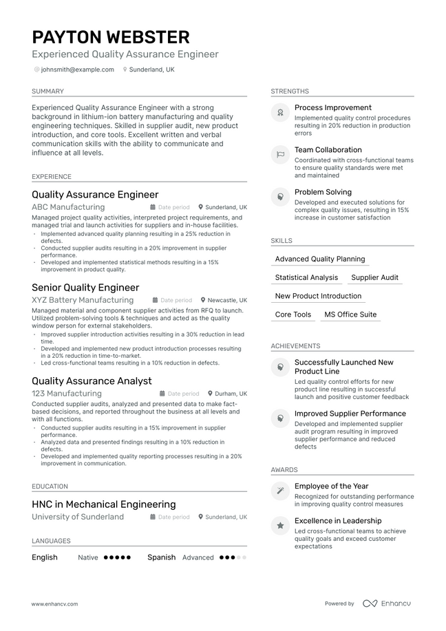 QA Engineer resume example