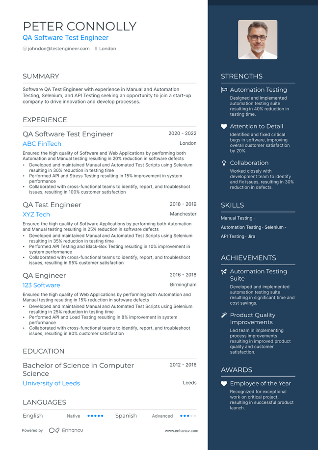 QA Engineer resume example