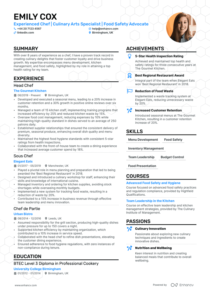 cook resume example