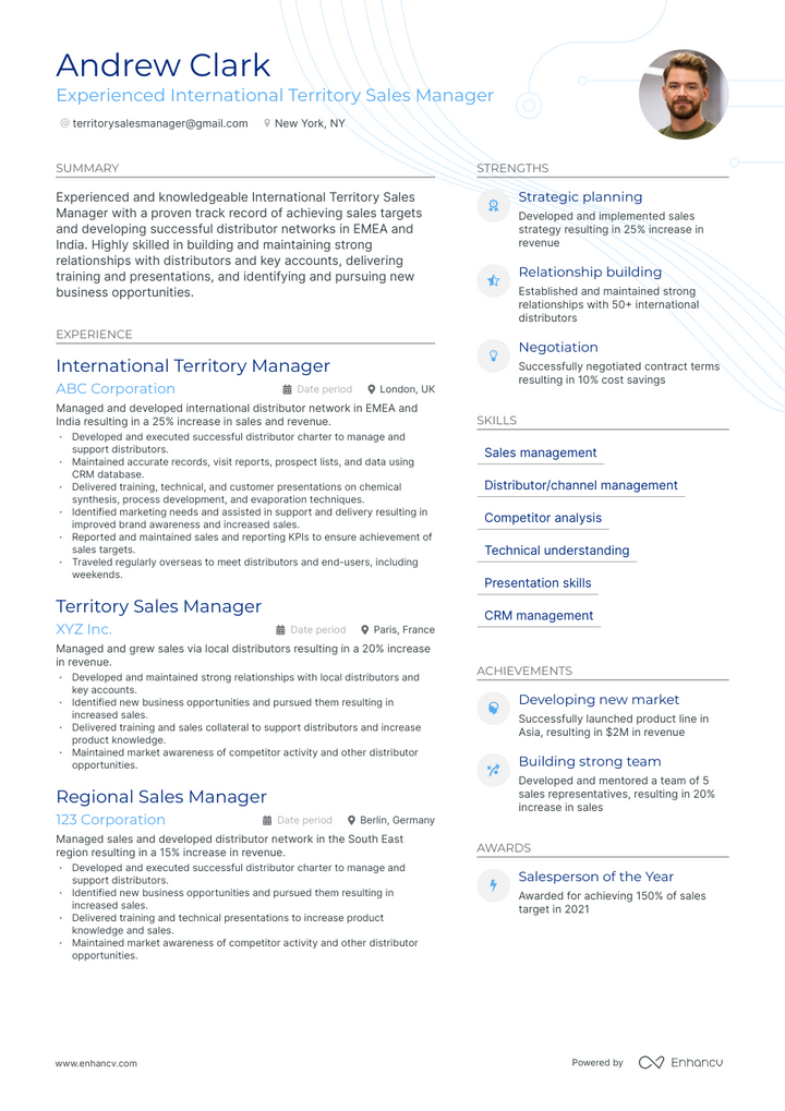 territory sales manager resume example