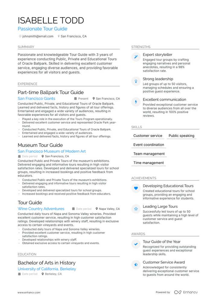 tour guide resume example