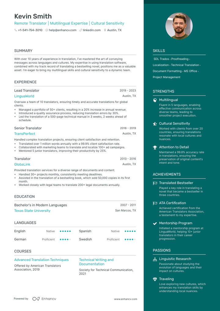 translator resume example
