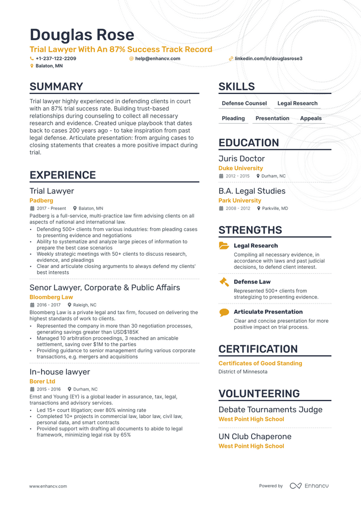trial lawyer resume example