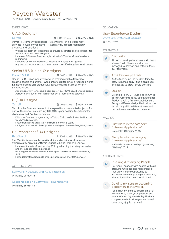 ui designer resume example