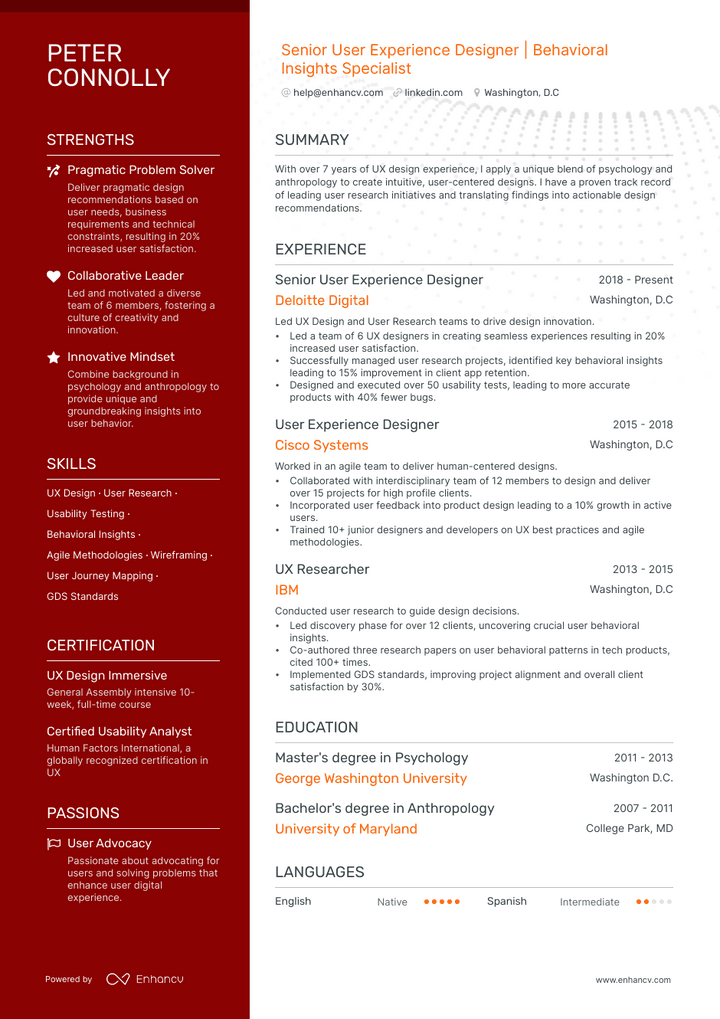 user researcher resume example