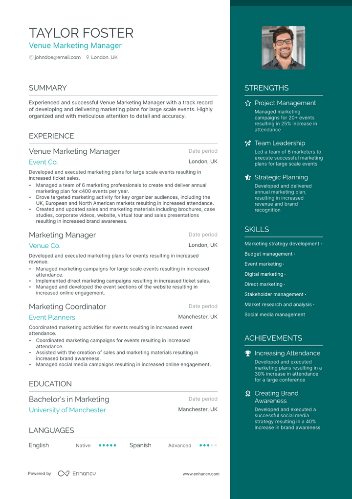 venue manager resume example