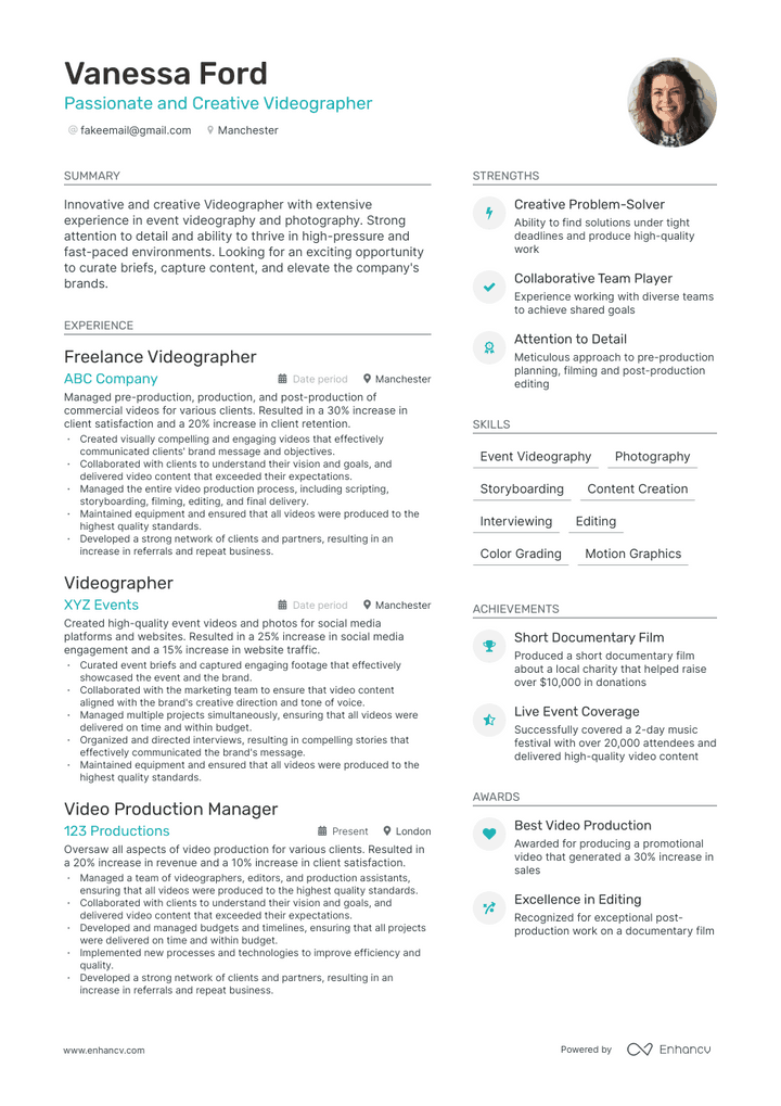 videographer resume example