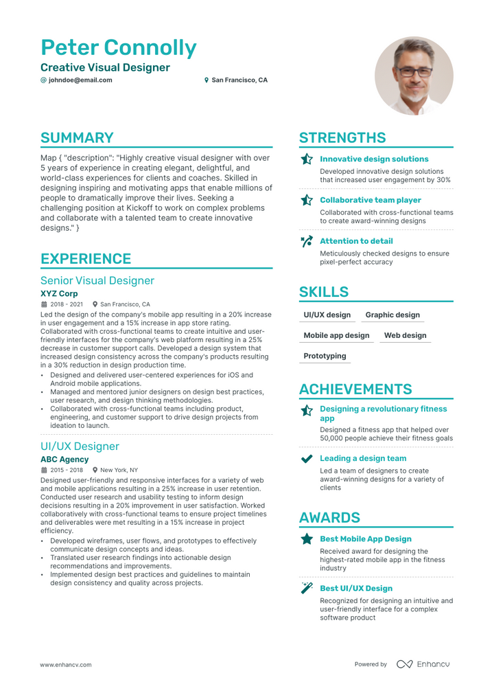 visual designer resume example