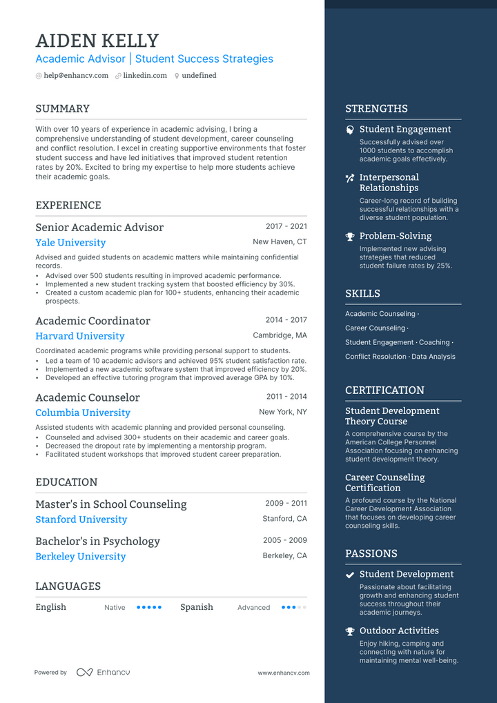 5 Academic Advisor Resume Examples & Guide for 2023