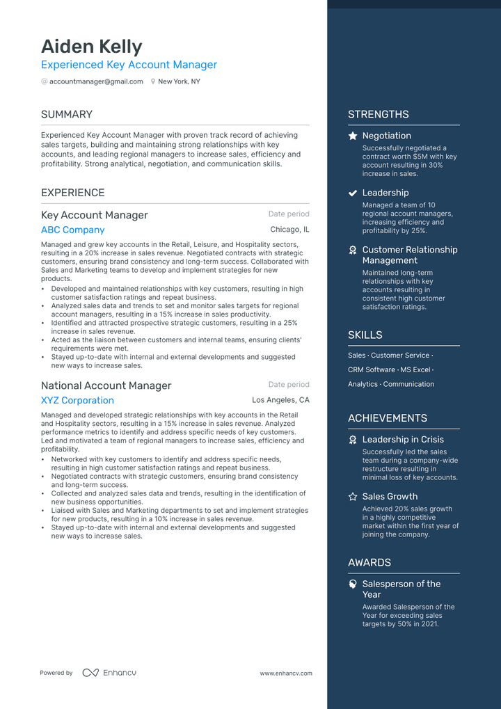 account manager sales resume example