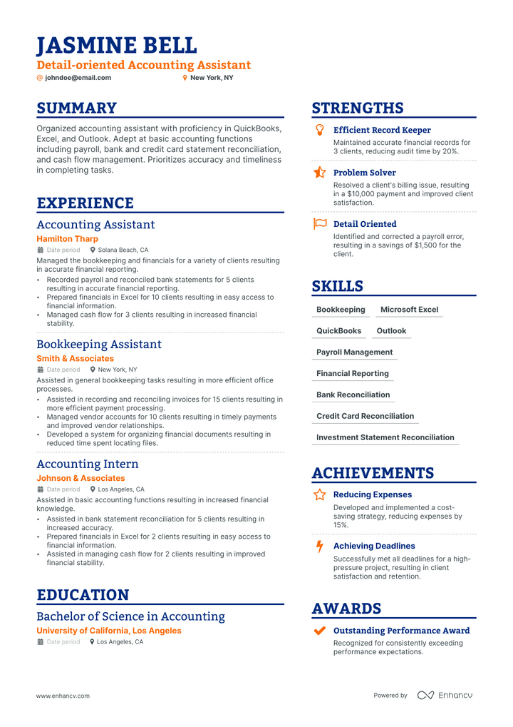 accounting assistant resume example