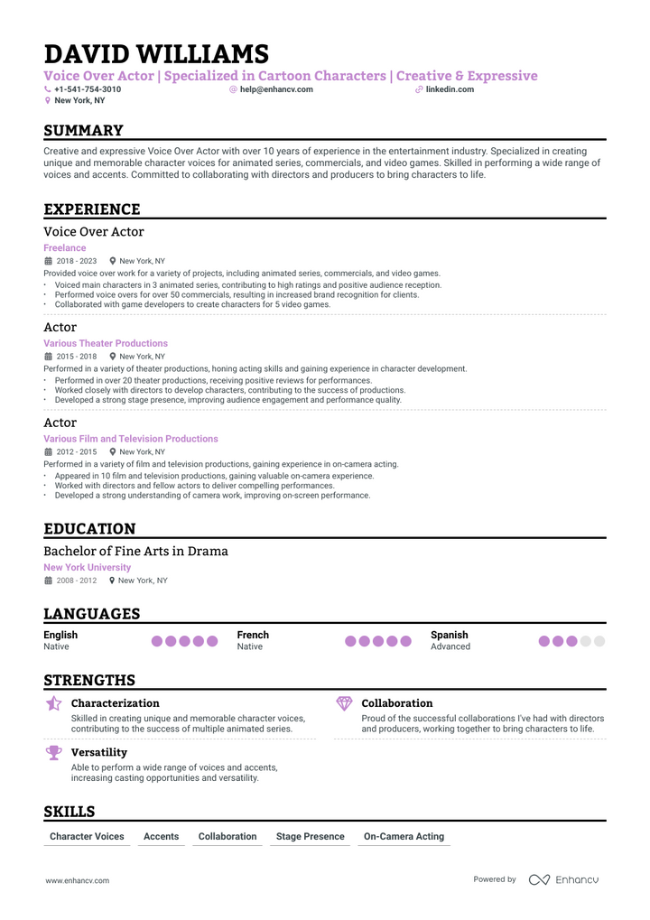 actor resume example