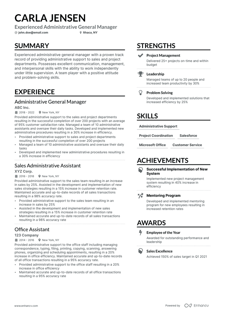 administrative general manager resume example