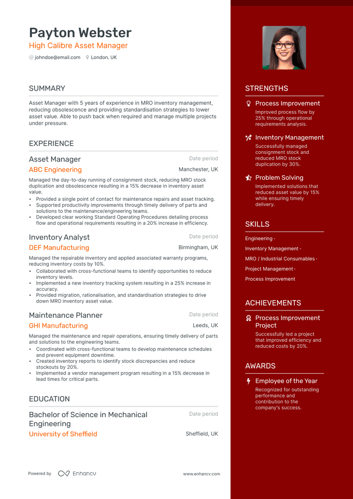 asset manager resume example