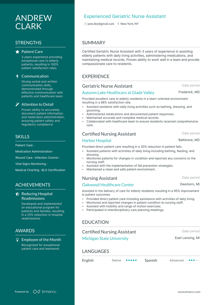 assistant nurse resume example