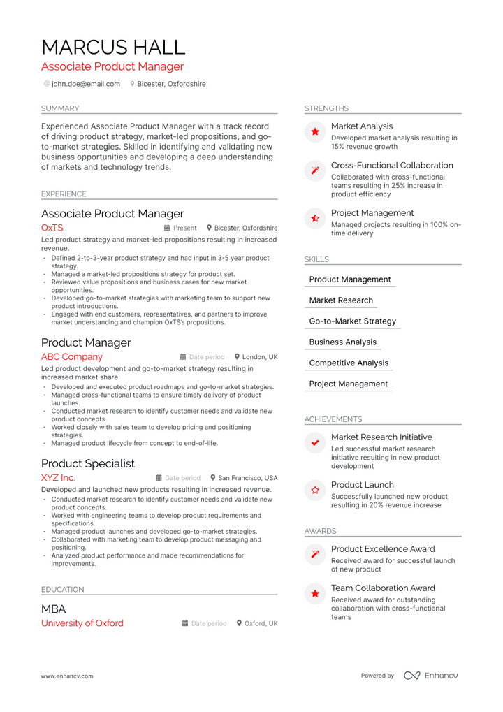 associate product manager resume example