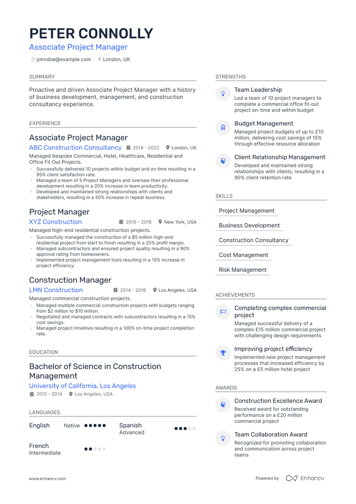associate project manager resume example