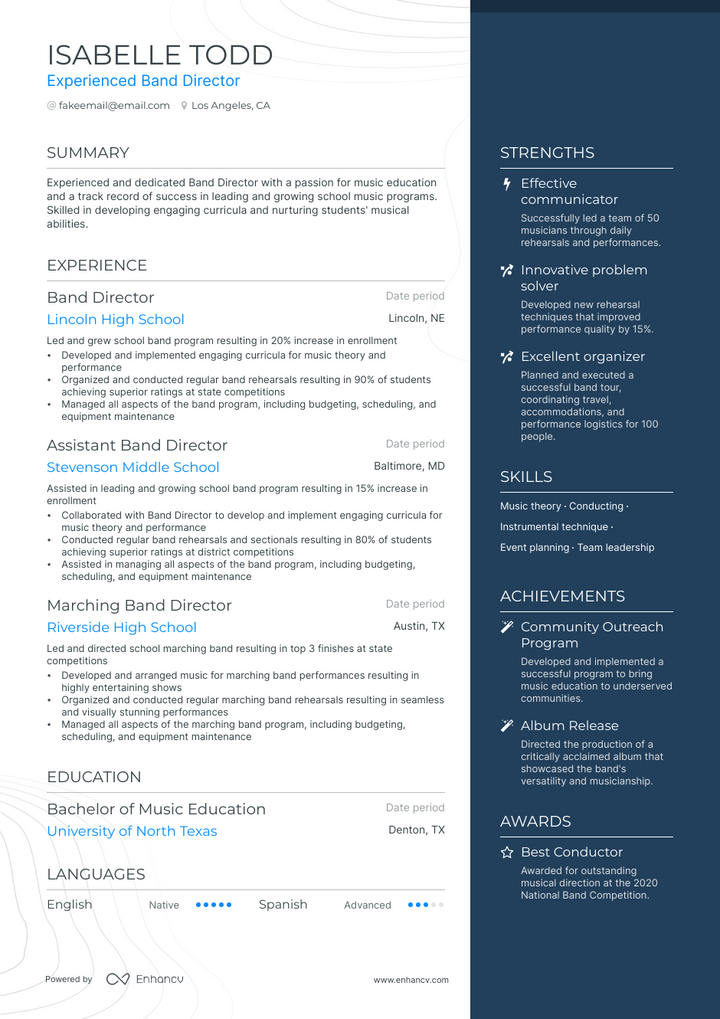 5 Band Director Resume Examples & Guide for 2023