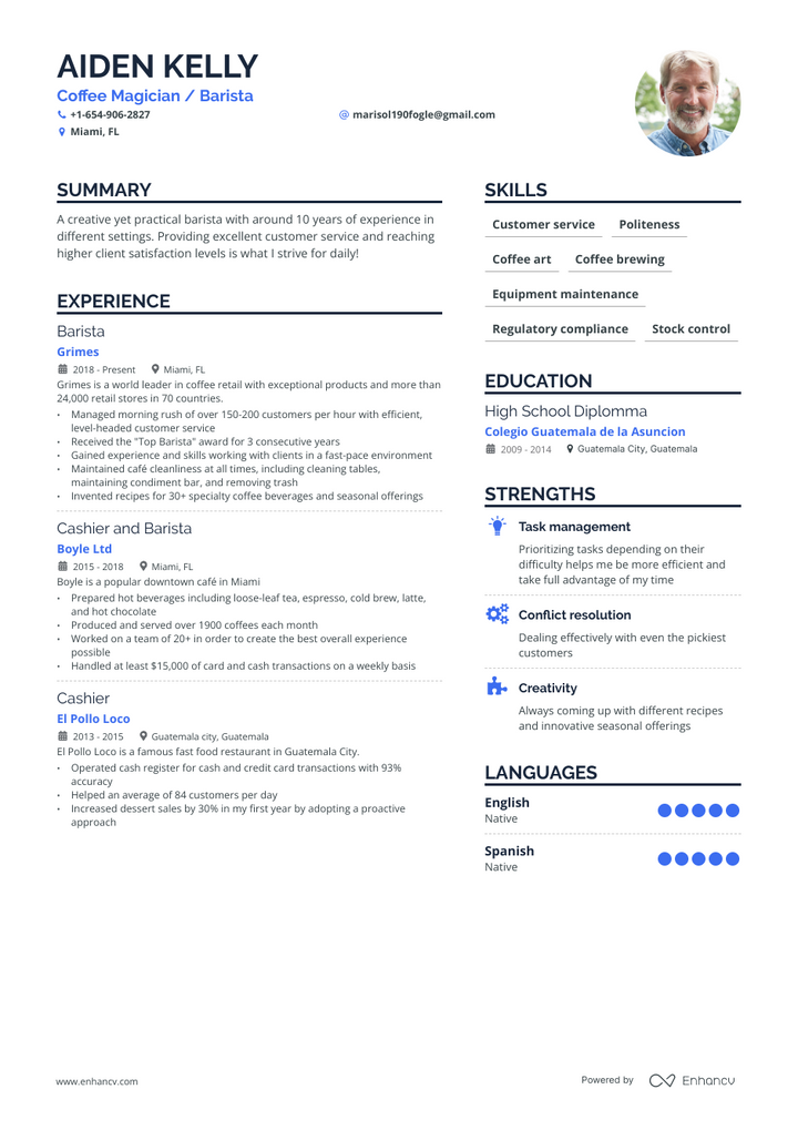 barista resume example