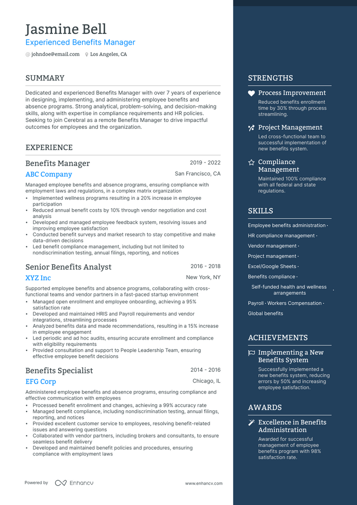 5 Benefits Manager Resume Examples & Guide for 2023