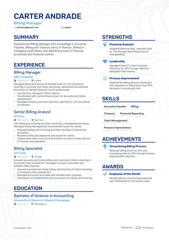 billing manager resume example