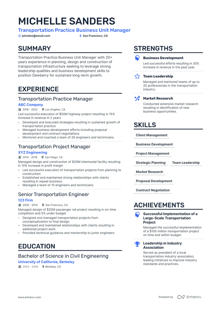 business unit manager resume example
