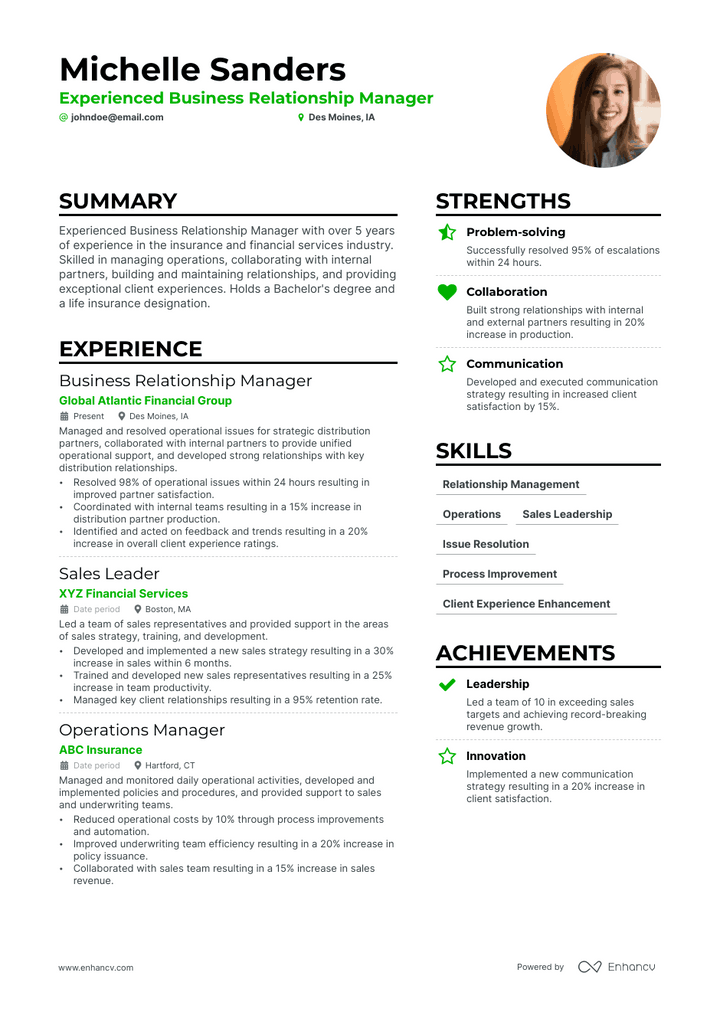 business relationship manager resume example