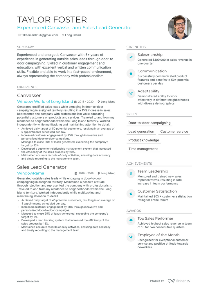canvasser resume example