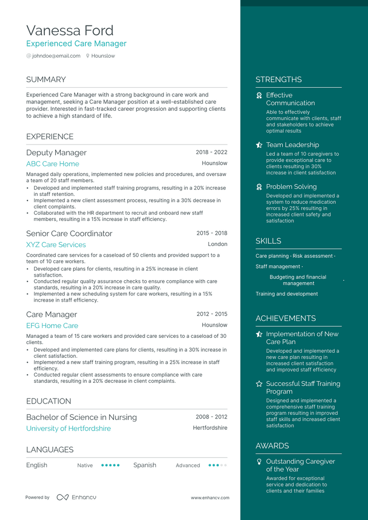 care manager resume example