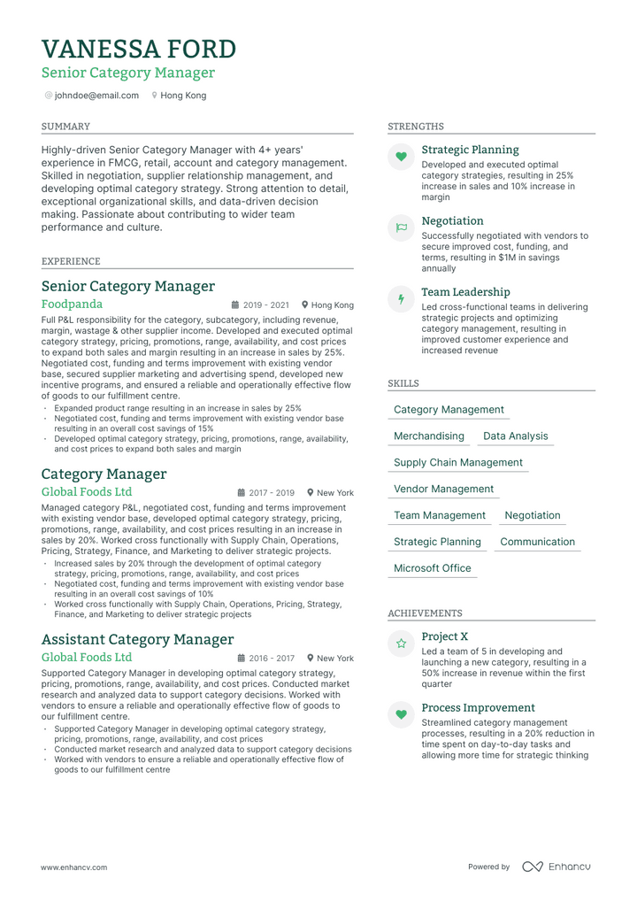 category manager resume example