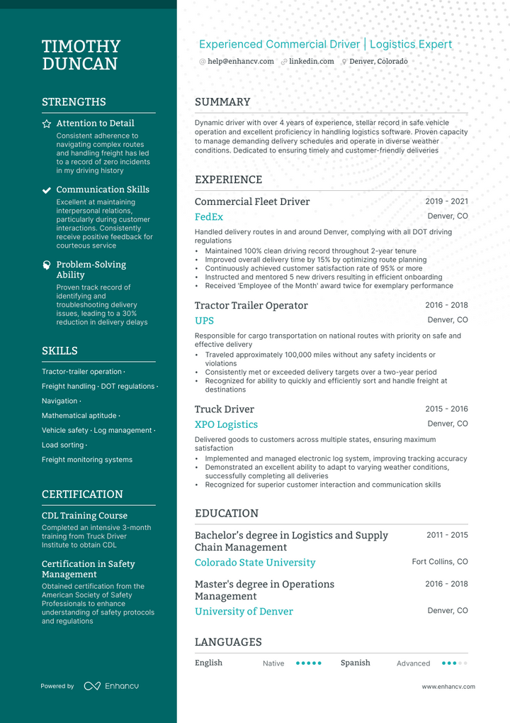 5 CDL Truck Driver Resume Examples & Guide For 2023