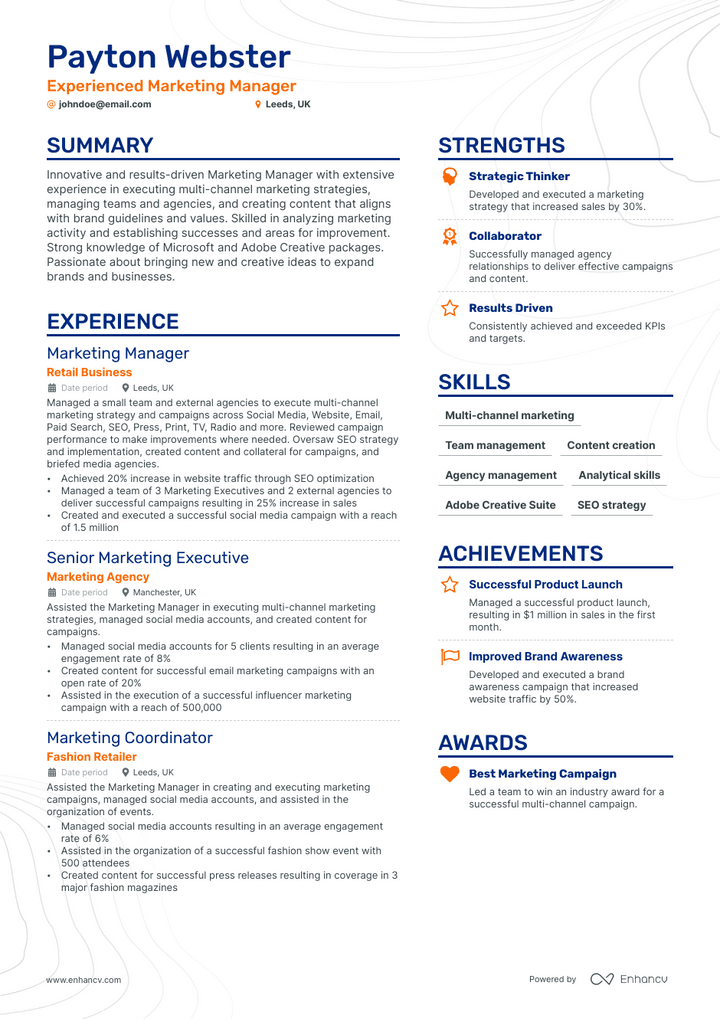 channel marketing manager resume example