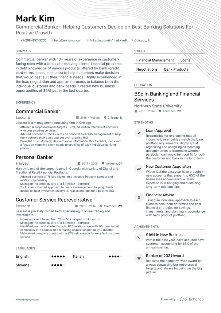 commercial banking resume example