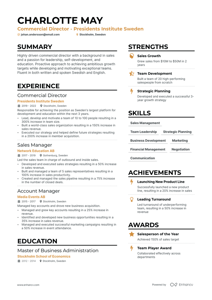 commercial director resume example