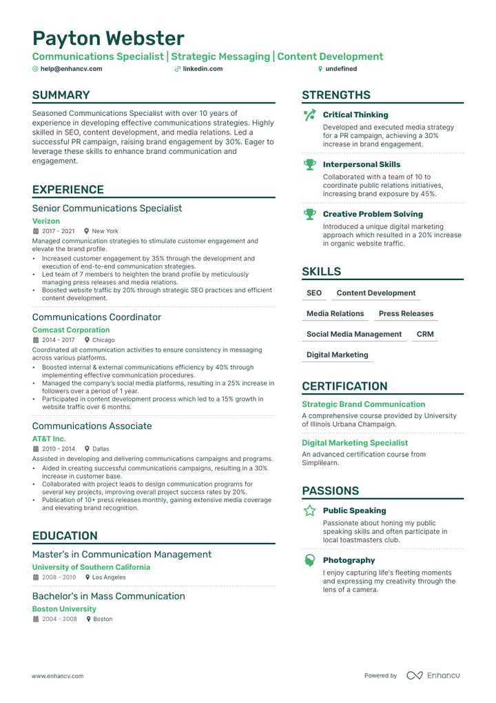 5 Communications Specialist Resume Examples & Guide for 2023