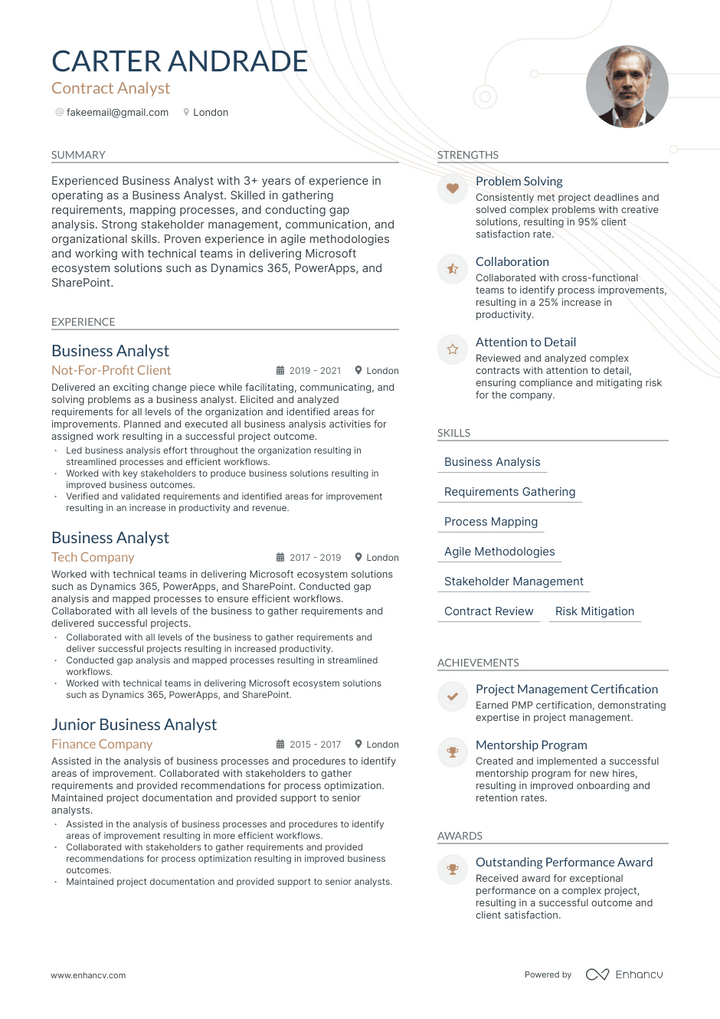 contract analyst resume example