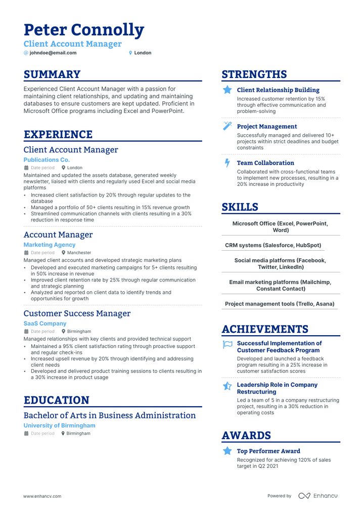 client account manager resume example