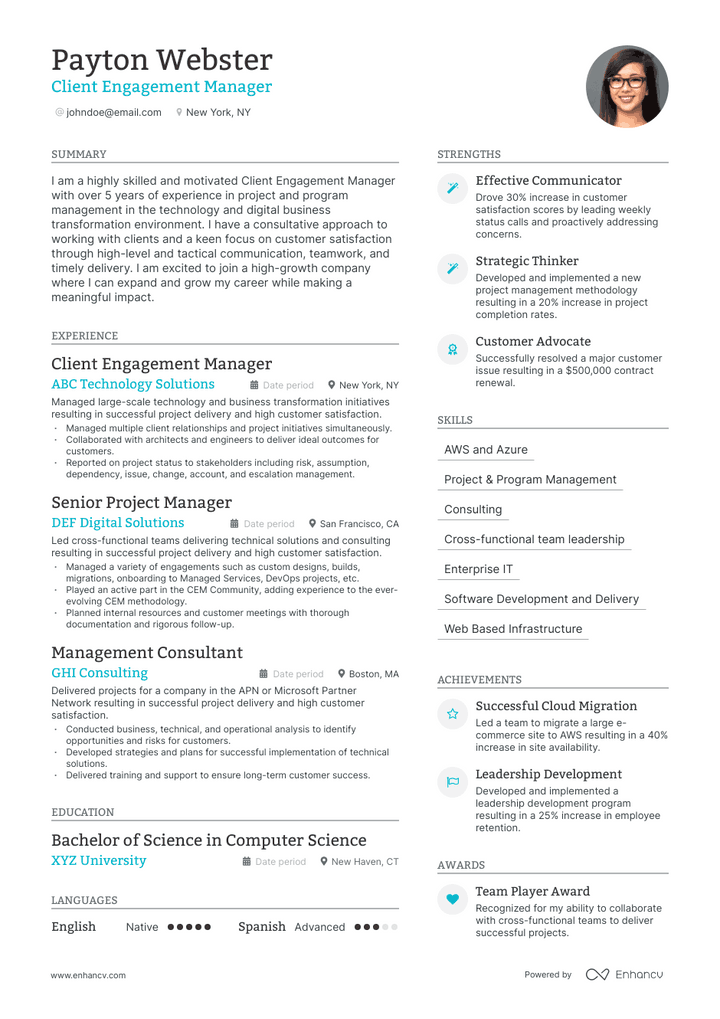client engagement manager resume example