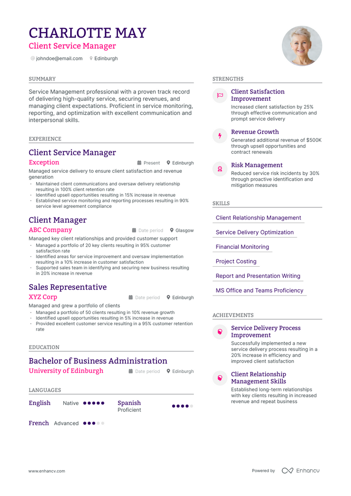 client service manager resume example