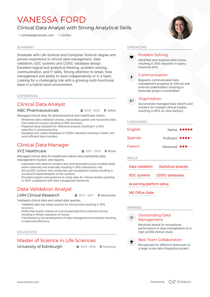 clinical data analyst resume example