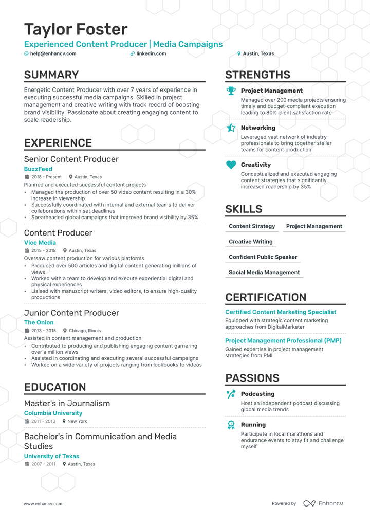 creative producer resume