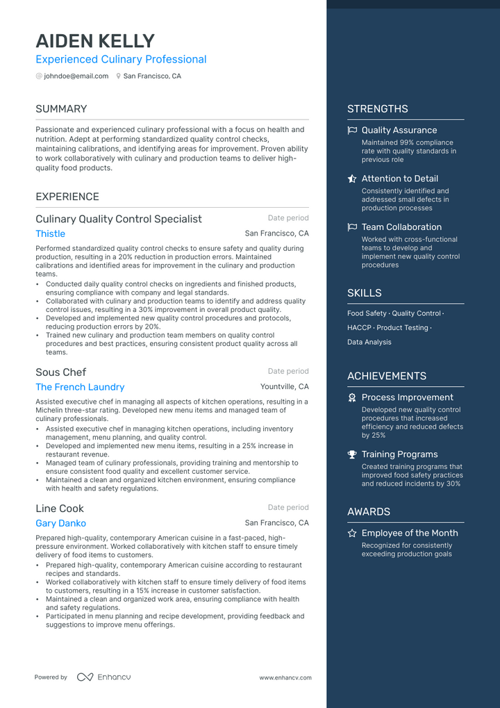 5 Culinary Resume Examples & Guide for 2023