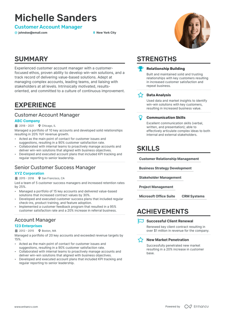 customer account manager resume example