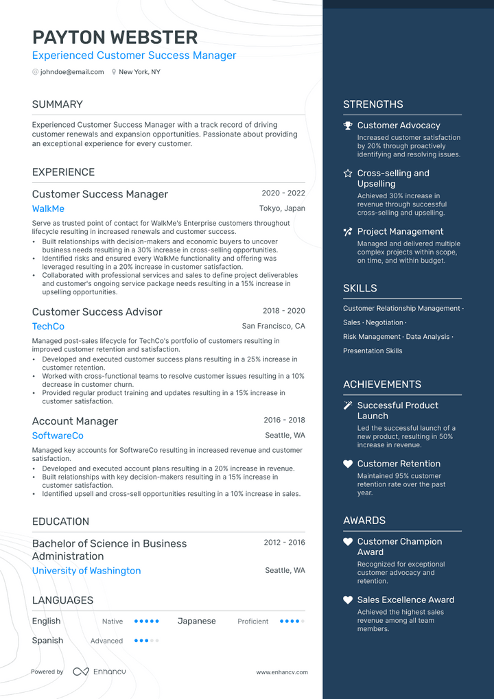 customer success manager resume example