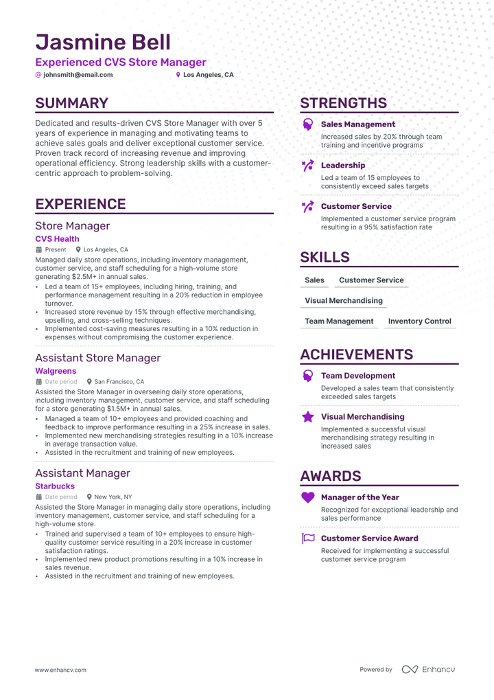 cvs store manager resume example